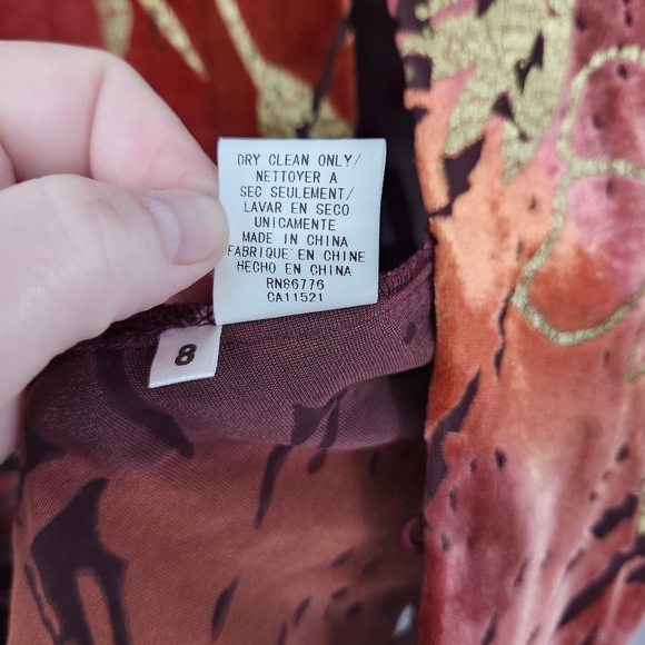 Due Per Due Womens Velvet Burnout Top Size 8 Brown Silk Blend Contemporary Artsy - Picture 8 of 9